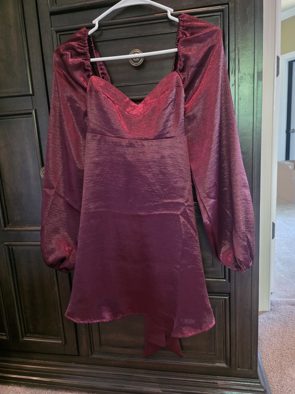 Altar'd State Maroon Long Sleeve Satin Mini Dress
